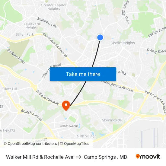 Walker Mill Rd & Rochelle Ave to Camp Springs , MD map