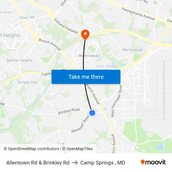 Allentown Rd & Brinkley Rd to Camp Springs , MD map