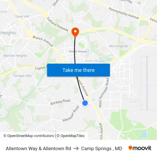 Allentown Way & Allentown Rd to Camp Springs , MD map