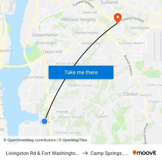 Livingston Rd & Fort Washington Rd to Camp Springs , MD map