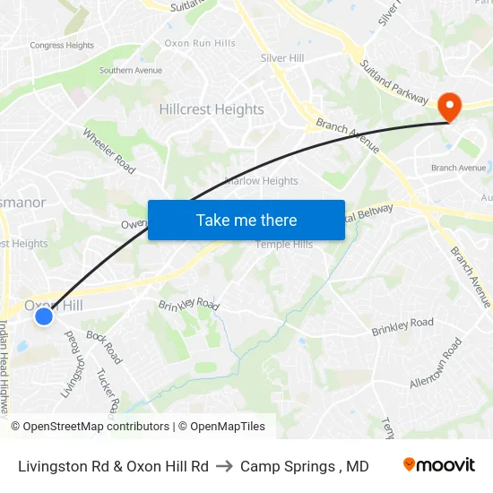 Livingston Rd & Oxon Hill Rd to Camp Springs , MD map