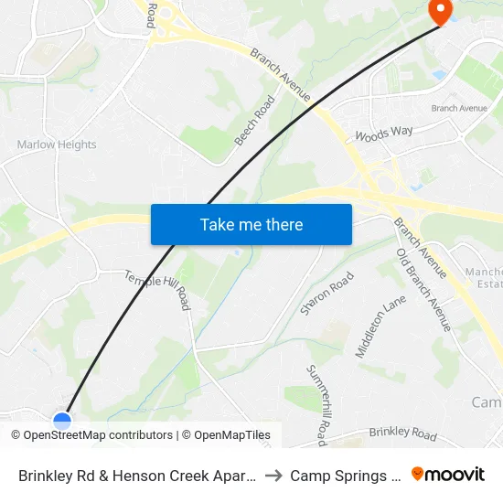 Brinkley Rd & Henson Creek Apartments to Camp Springs , MD map