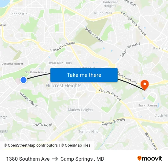 1380 Southern Ave to Camp Springs , MD map