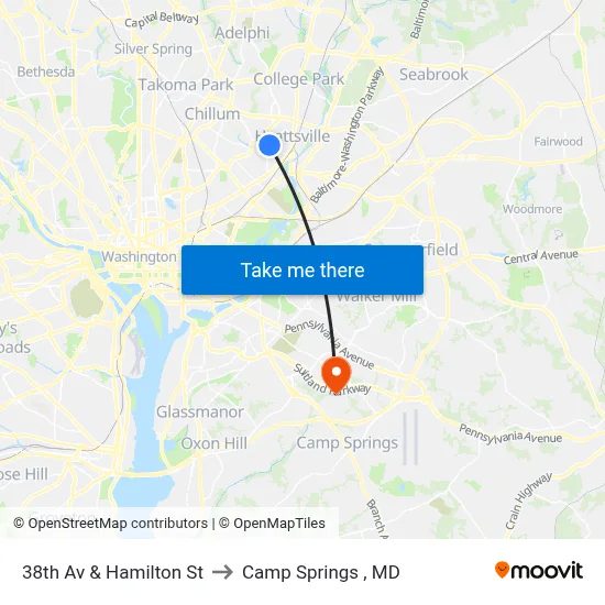 38th Av & Hamilton St to Camp Springs , MD map