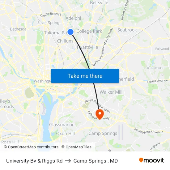 University Bv & Riggs Rd to Camp Springs , MD map