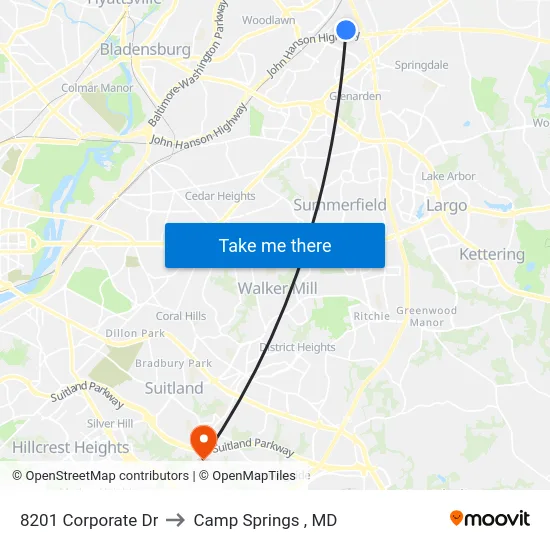 8201 Corporate Dr to Camp Springs , MD map