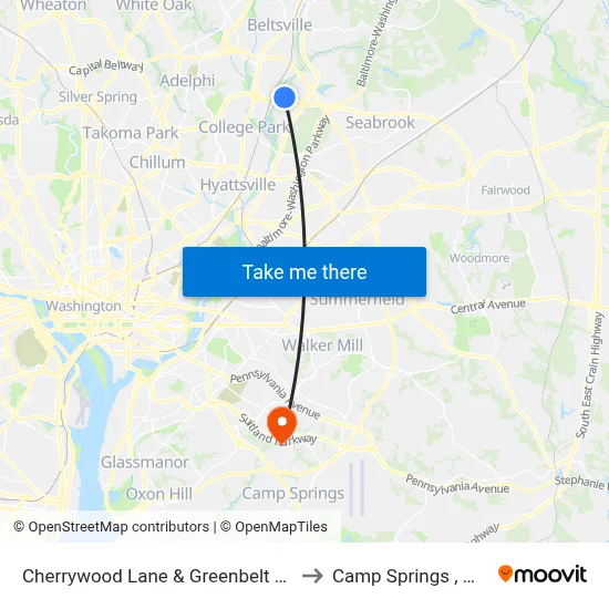 Cherrywood Lane & Greenbelt Rd to Camp Springs , MD map