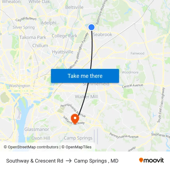 Southway & Crescent Rd to Camp Springs , MD map
