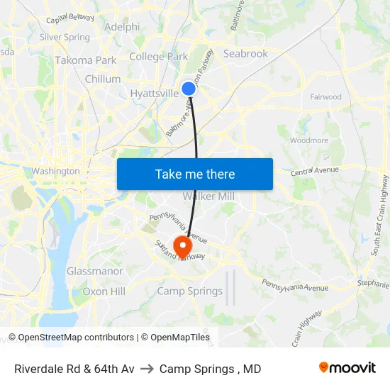 Riverdale Rd & 64th Av to Camp Springs , MD map