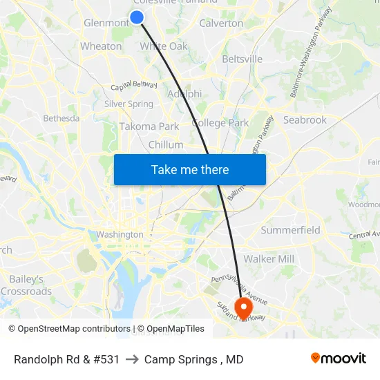 Randolph Rd & #531 to Camp Springs , MD map