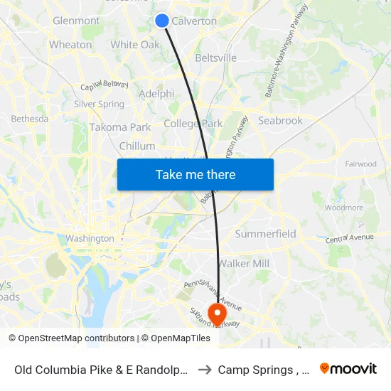 Old Columbia Pike & E Randolph Rd to Camp Springs , MD map