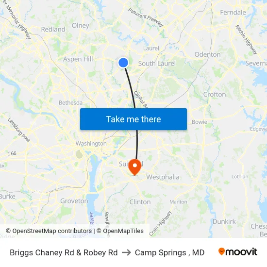 Briggs Chaney Rd & Robey Rd to Camp Springs , MD map