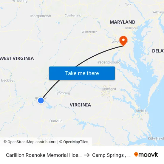 Carillion Roanoke Memorial Hospital to Camp Springs , MD map