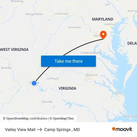 Valley View Mall to Camp Springs , MD map