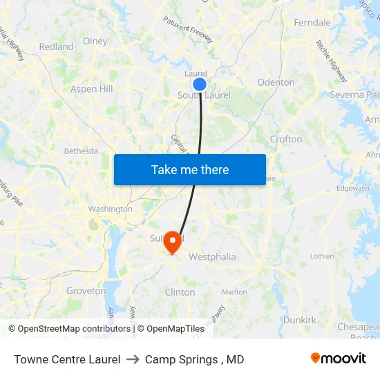Towne Centre Laurel to Camp Springs , MD map