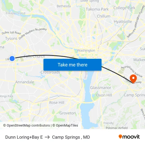 Dunn Loring+Bay E to Camp Springs , MD map
