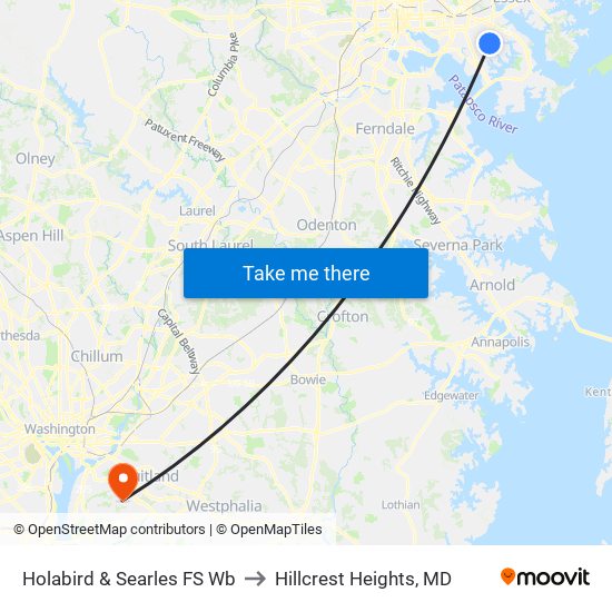 Holabird & Searles FS Wb to Hillcrest Heights, MD map