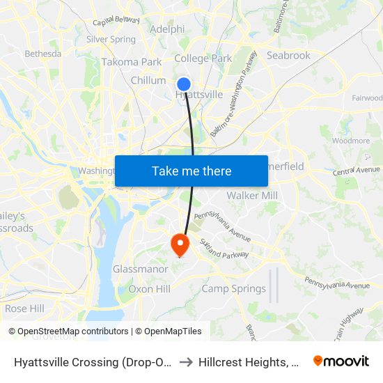 Hyattsville Crossing (Drop-Off) to Hillcrest Heights, MD map
