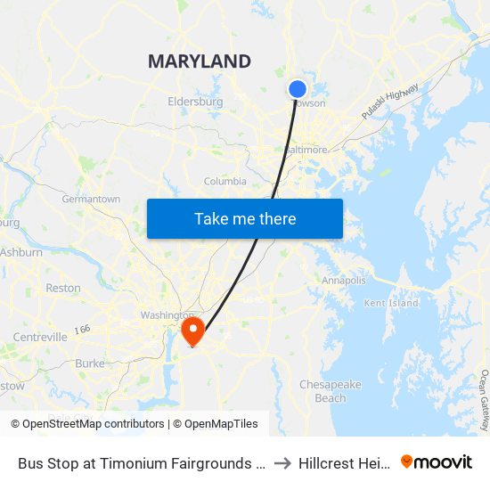 Bus Stop at Timonium Fairgrounds Light Rail Station Sb to Hillcrest Heights, MD map