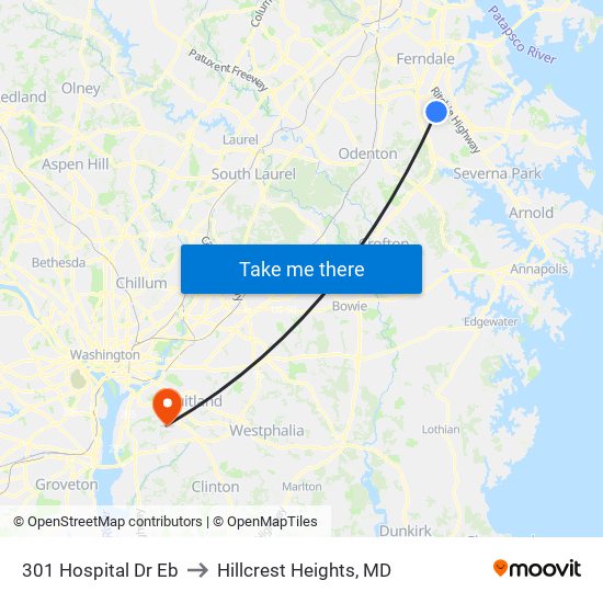 301 Hospital Dr Eb to Hillcrest Heights, MD map