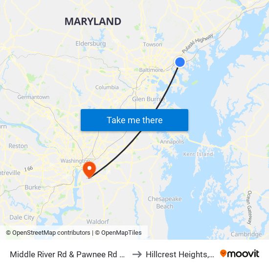 Middle River Rd & Pawnee Rd FS Nb to Hillcrest Heights, MD map