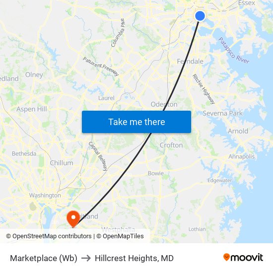 Marketplace (Wb) to Hillcrest Heights, MD map