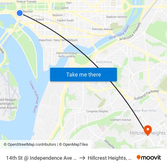 14th St @ Independence Ave Sw to Hillcrest Heights, MD map