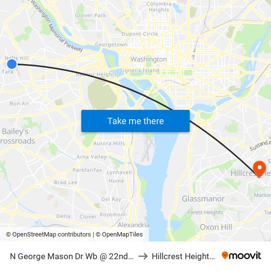 N George Mason Dr Wb @ 22nd St N Ns to Hillcrest Heights, MD map