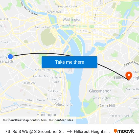 7th Rd S Wb @ S Greenbrier St FS to Hillcrest Heights, MD map