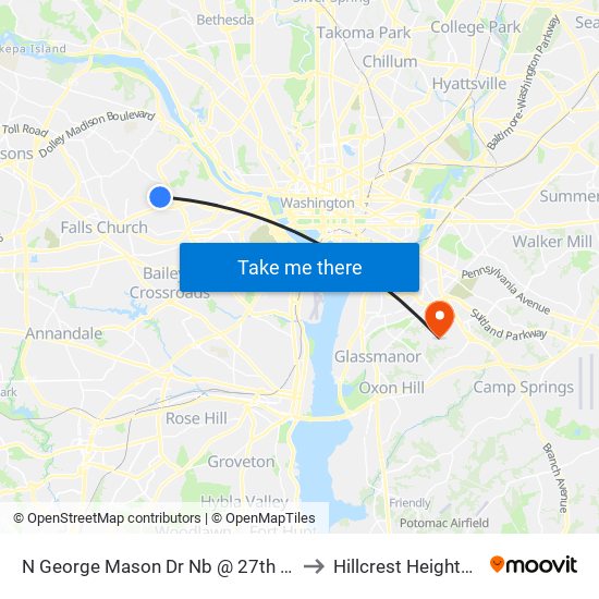 N George Mason Dr Nb @ 27th St N FS to Hillcrest Heights, MD map
