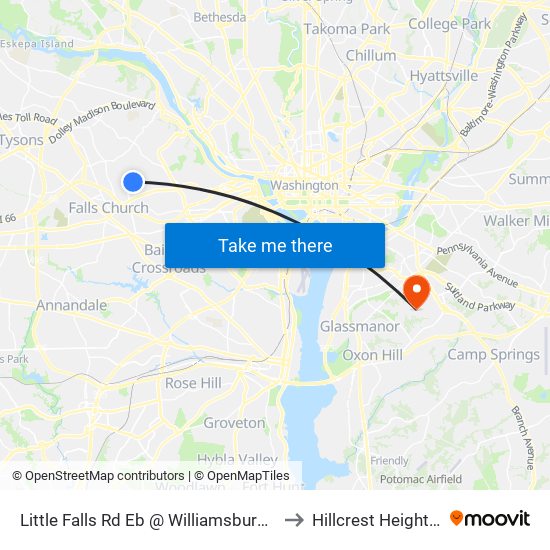 Little Falls Rd Eb @ Williamsburg Blvd MB to Hillcrest Heights, MD map