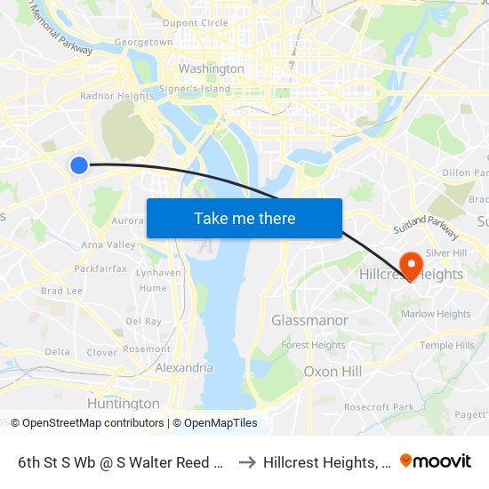 6th St S Wb @ S Walter Reed Dr Ns to Hillcrest Heights, MD map