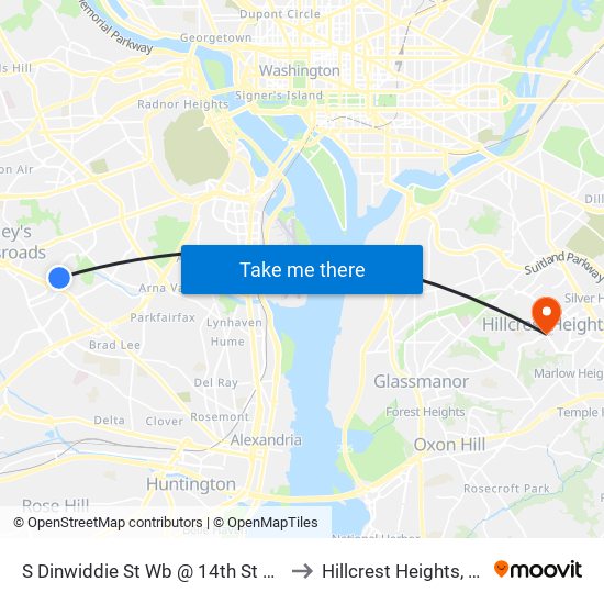S Dinwiddie St Wb @ 14th St S Ns to Hillcrest Heights, MD map