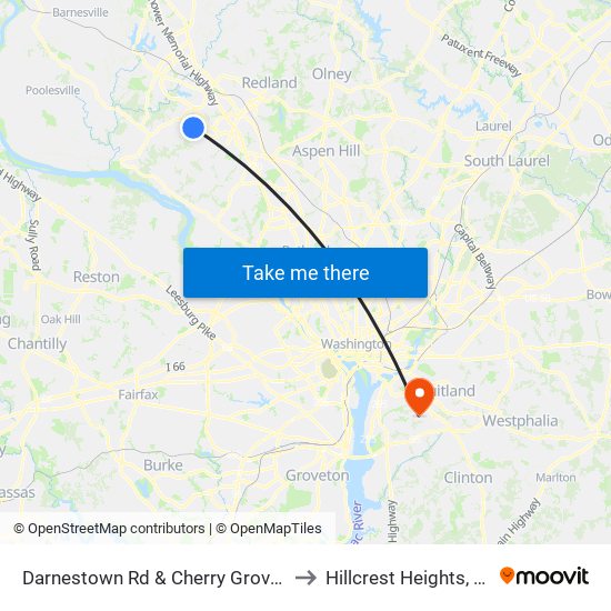 Darnestown Rd & Cherry Grove Dr to Hillcrest Heights, MD map