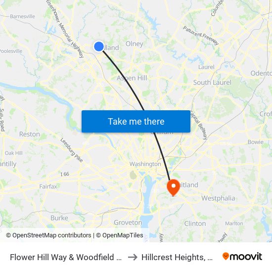 Flower Hill Way & Woodfield Rd to Hillcrest Heights, MD map