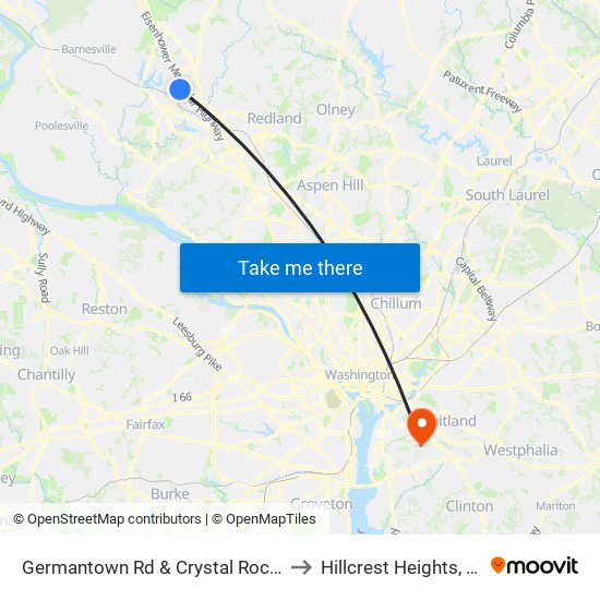 Germantown Rd & Crystal Rock Dr to Hillcrest Heights, MD map