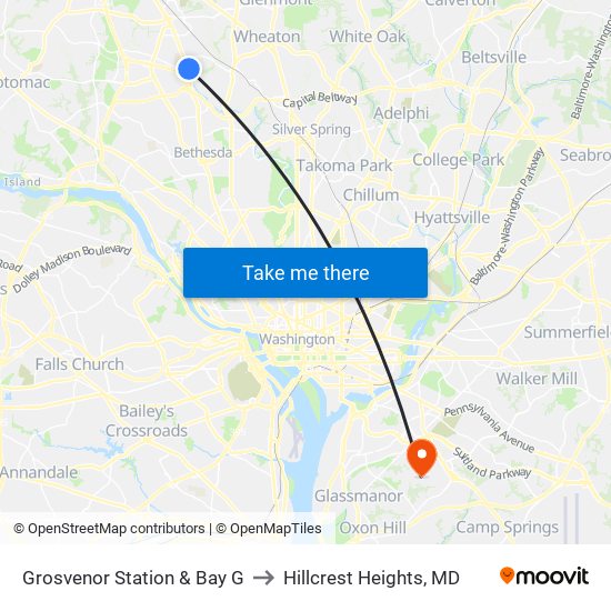 Grosvenor Station & Bay G to Hillcrest Heights, MD map