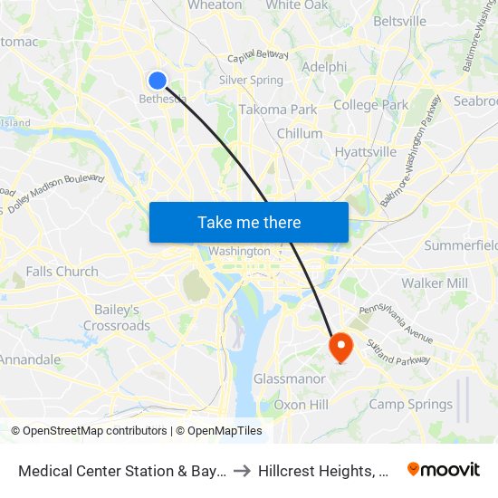 Medical Center Station & Bay C to Hillcrest Heights, MD map