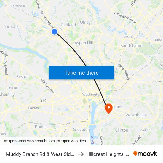 Muddy Branch Rd & West Side Dr to Hillcrest Heights, MD map