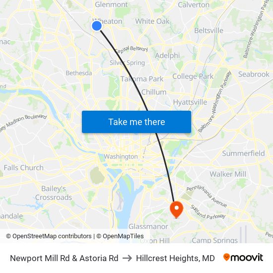 Newport Mill Rd & Astoria Rd to Hillcrest Heights, MD map