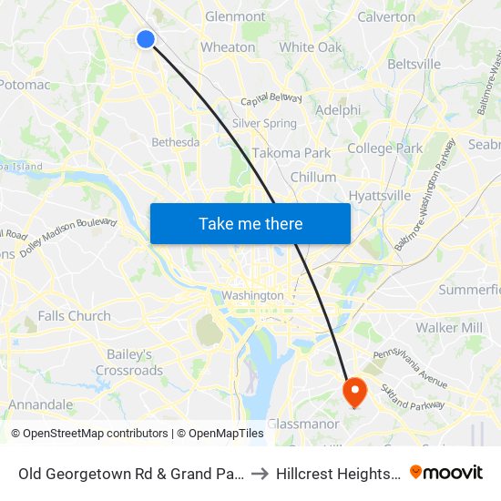 Old Georgetown Rd & Grand Park Ave to Hillcrest Heights, MD map