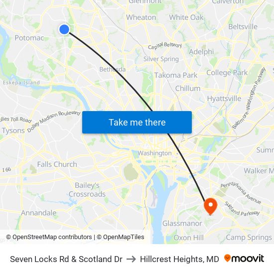 Seven Locks Rd & Scotland Dr to Hillcrest Heights, MD map