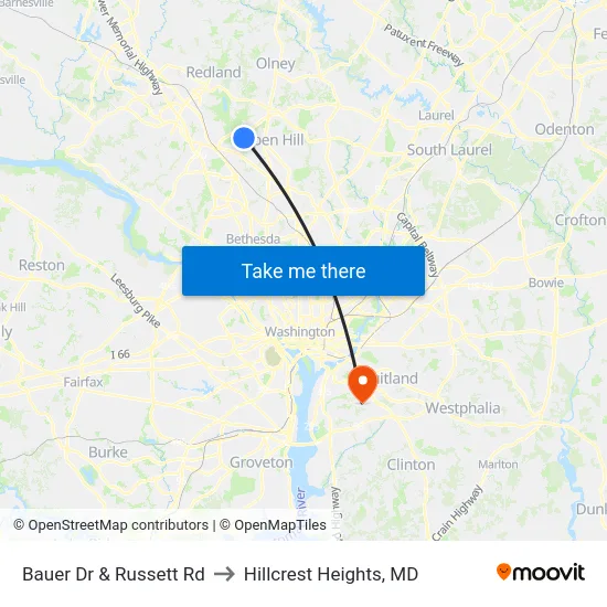Bauer Dr & Russett Rd to Hillcrest Heights, MD map