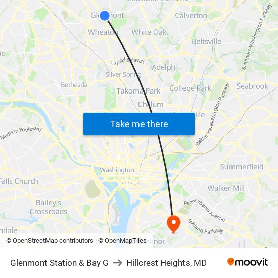 Glenmont Station & Bay G to Hillcrest Heights, MD map