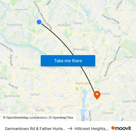 Germantown Rd & Father Hurley Blvd to Hillcrest Heights, MD map