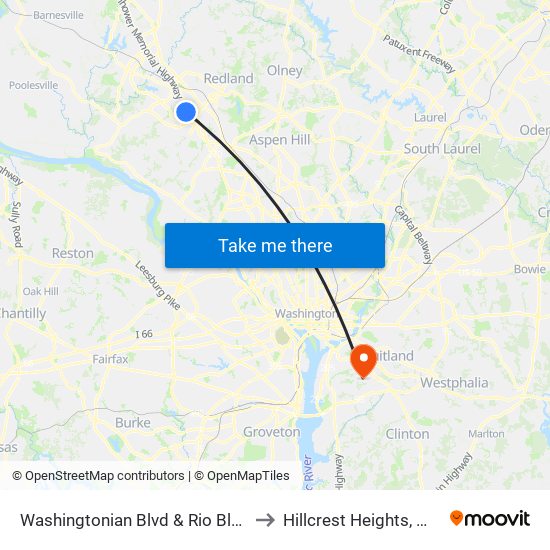 Washingtonian Blvd & Rio Blvd to Hillcrest Heights, MD map