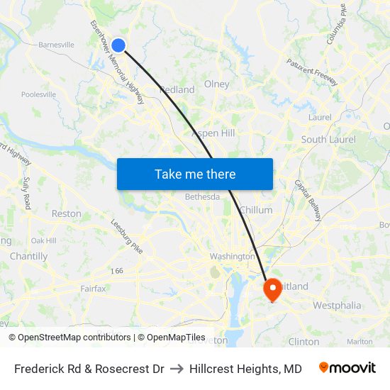 Frederick Rd & Rosecrest Dr to Hillcrest Heights, MD map