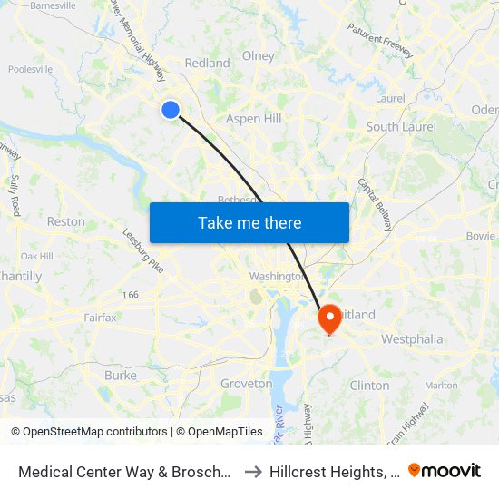 Medical Center Way & Broschart Dr to Hillcrest Heights, MD map