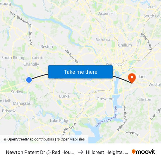 Newton Patent Dr @ Red House D to Hillcrest Heights, MD map