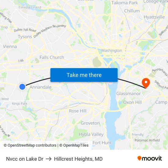 Nvcc on Lake Dr to Hillcrest Heights, MD map